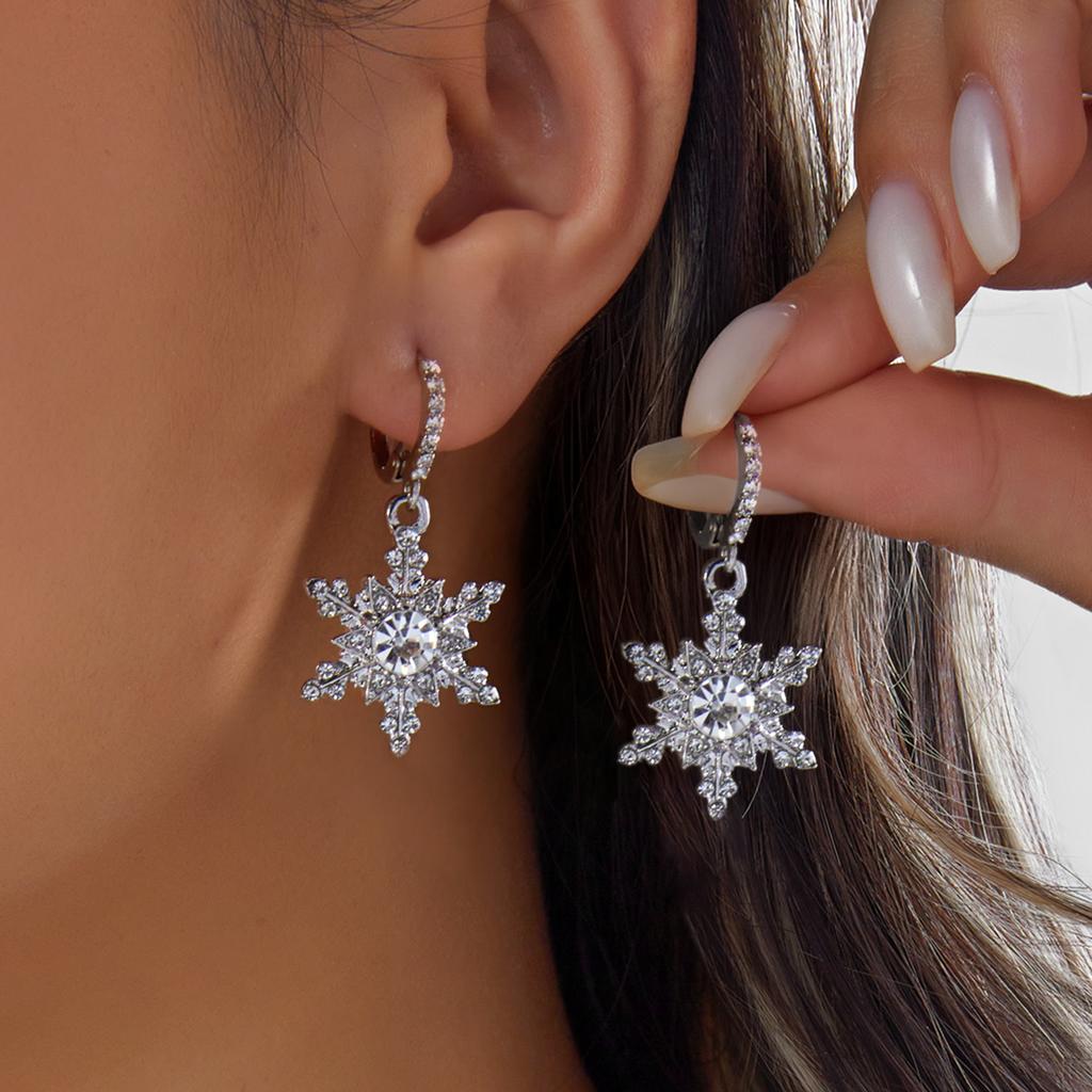 Sparking Snowflake Firework Stud Earrings For Women Rhinestone Exquisite Zircon Piercing Earring Party Charm Jewelry