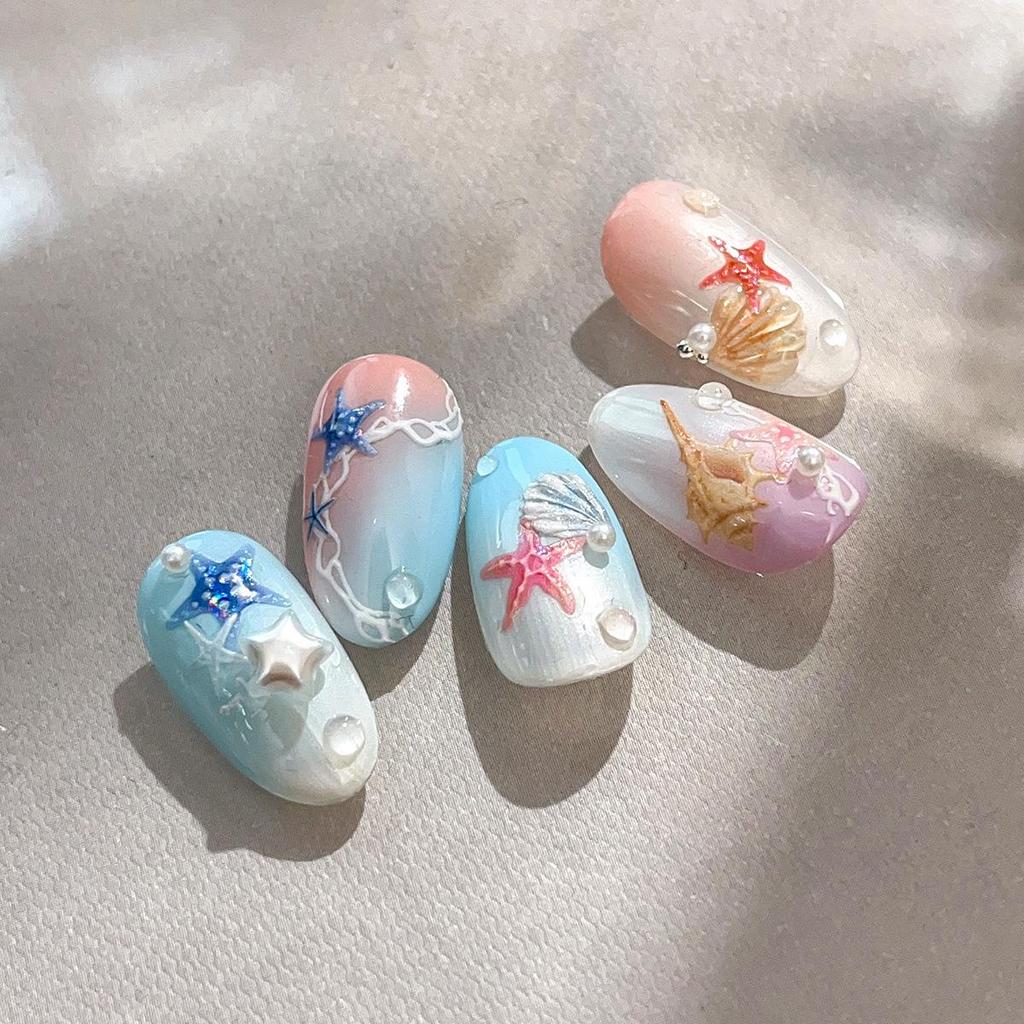 Dreamy Starfish & Seashell 3D Nail Art Stickers with Adhesive