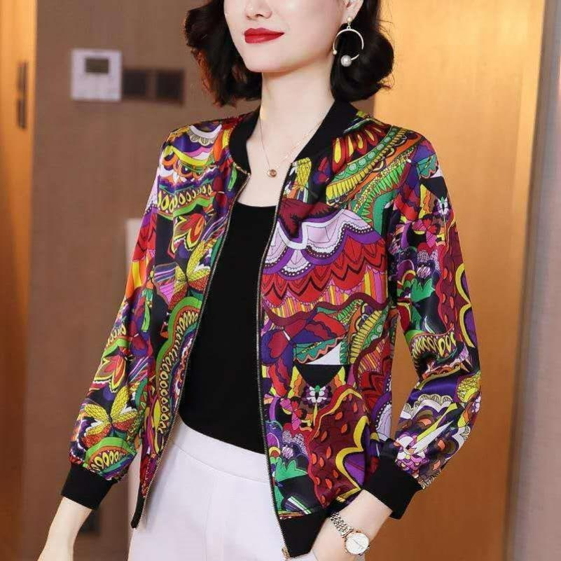 Printed Sunscreen Baseball Uniform Women's Summer Large Size Loose Jacket Cardigan Top Spring and Autumn Short Jacket Trend