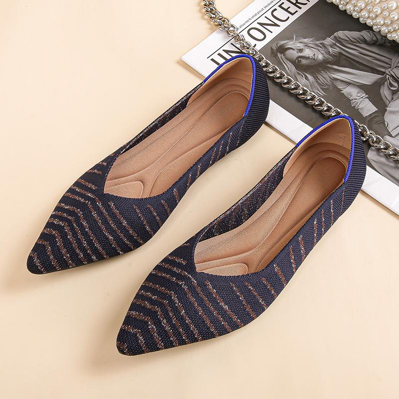 

Летающие тканые женские туфли-лодочки новая весна остроносые вязаные туфли плоская подошва неглубокий вырез удобные туфли Doudou большой размер женская обувь 43