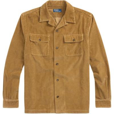 Polo Klassisches Baumwoll-Corduroy Unifarben Camp-Kragen Knopfleiste Langarmhemd Herrenhemden Braun 710876980-009