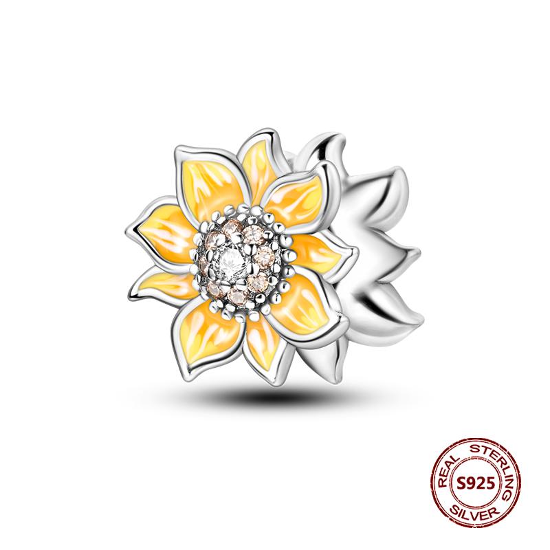 Copper Yellow Series Fashion Gold Sunflower Heart Charm Beads Fit Original Bracelet Party Diy Jewelry Gift