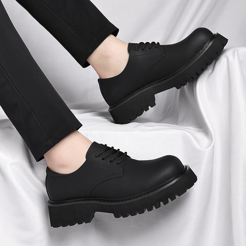 Fashion Black thick soled men's shoes Versatile minimalist design style Leisure Business Office Fashion Party height increasing shoes