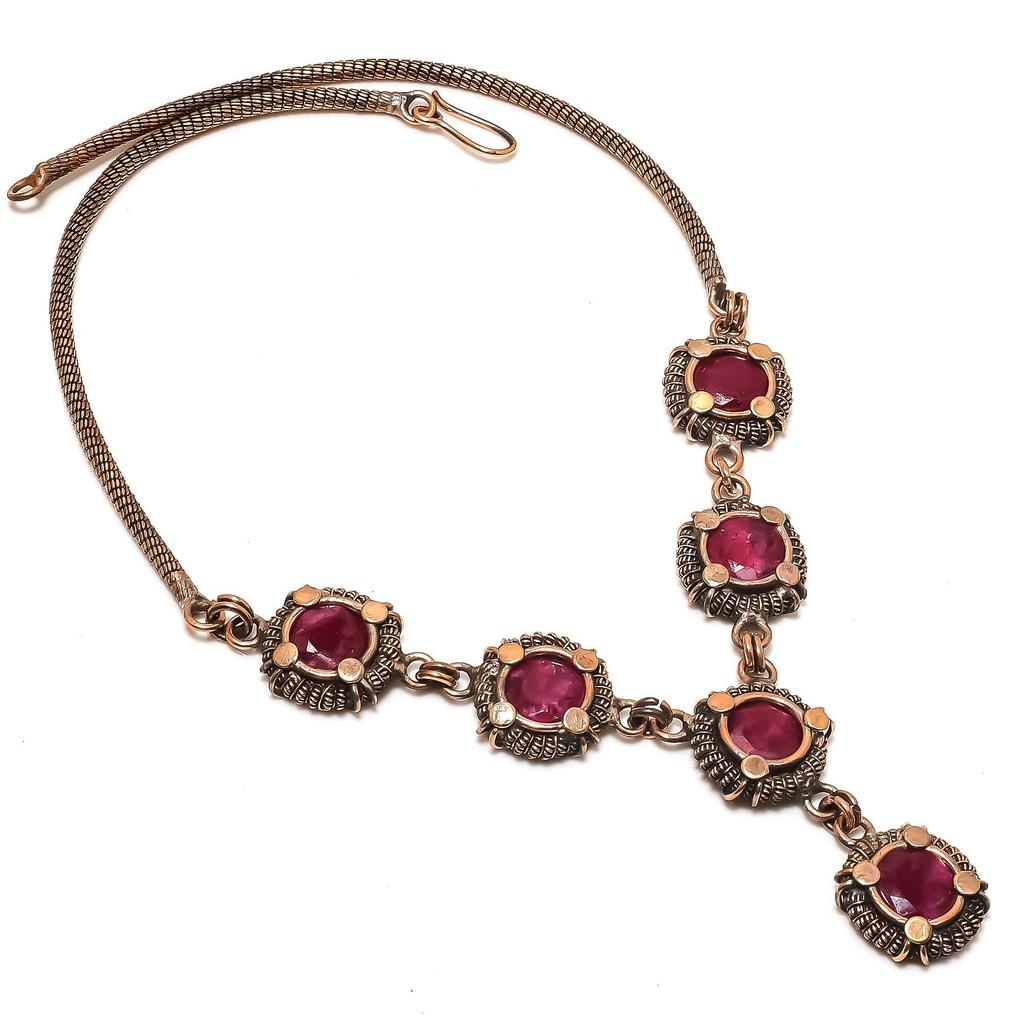 Ruby Necklace, 999 Copper Wire Wrapped Adjustable Chain Necklace. Gift For Women Handmade Necklace Gemstone Jewelry