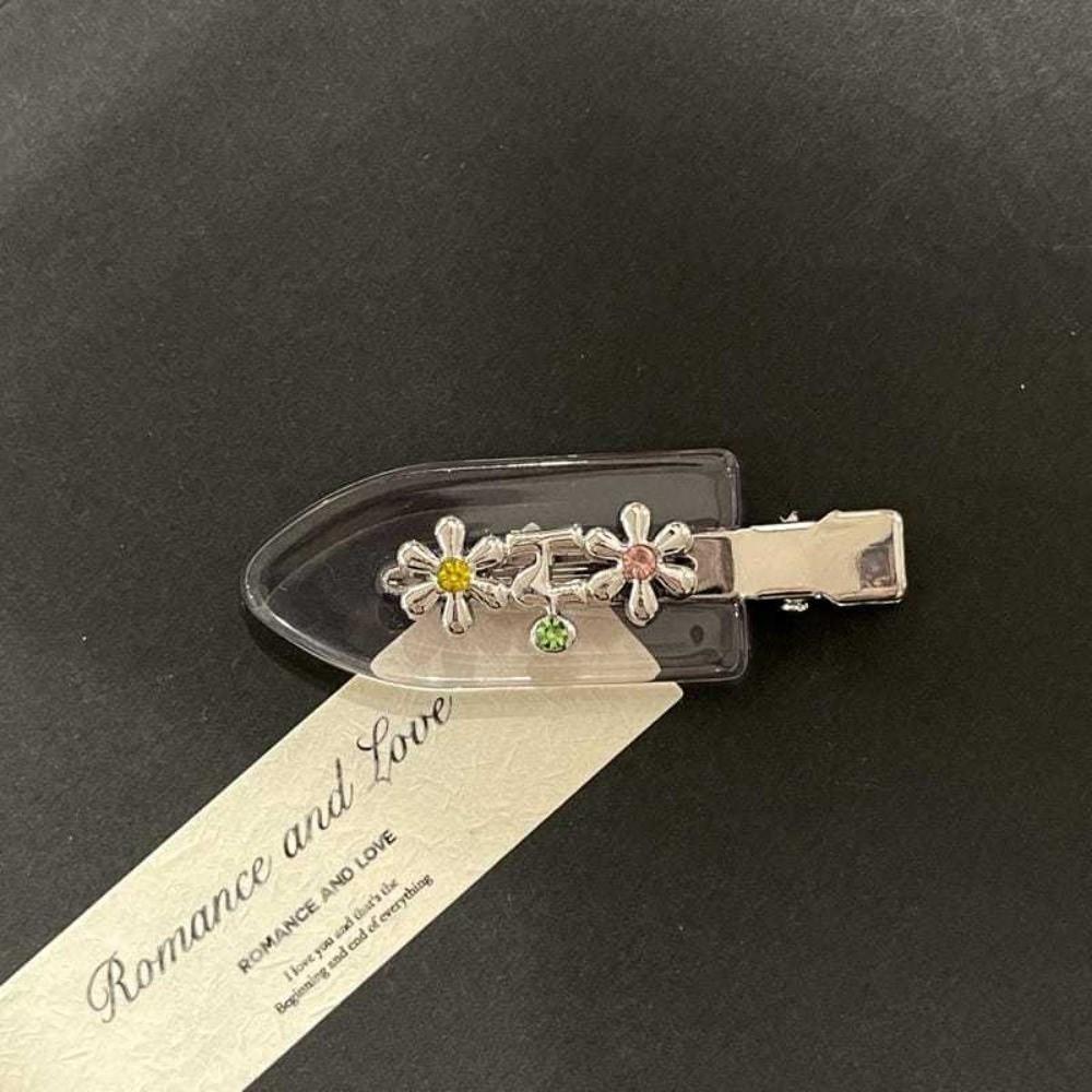 Sweet Rhinestones Duckbill Clip Acetate Hair Clip Cute Metal Flower Clip  Hair Accessories