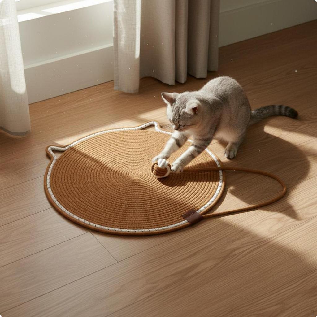 Round Cat Scratch Mat LowShed Scratching Pad for Indoor Cats, Kittens Pink 35CM