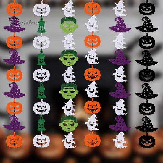 Soft Felt Garland Halloween Party Hanging Garland, Creepy Pumpkin Ghost Skull Witch Hat Streamer, Horror Banner Backdrop Decor for Trick or