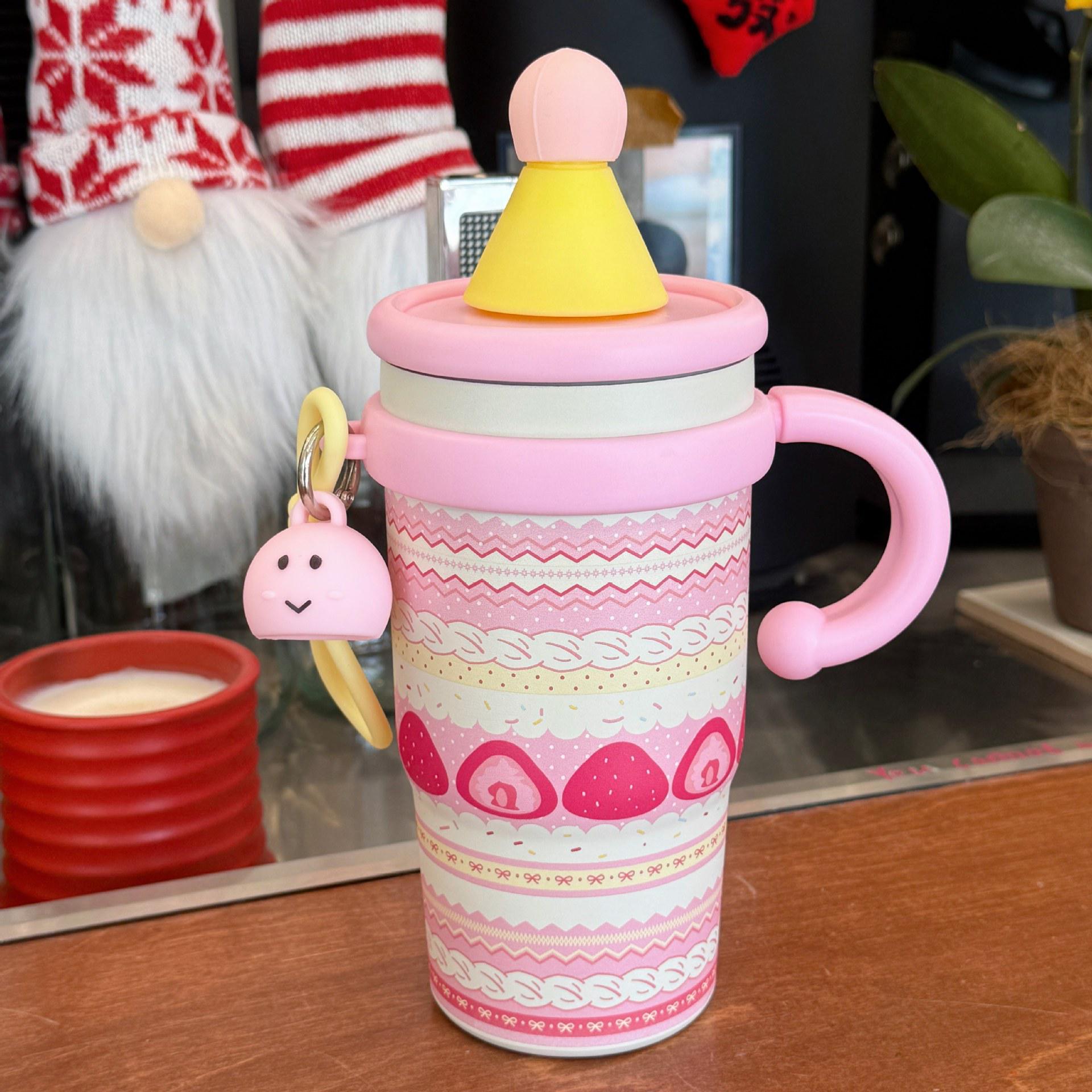 

Pink Strawberry Ice Blender Cup - 304 Stainless Steel, Large Capacity, Portable with Straw, Ideal for Girls. 600ML