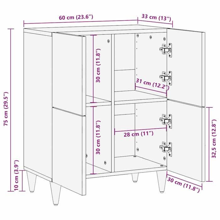 VidaXL Buffet 60x33x75 cm Bois massif de manguier, armoire de rangement, meuble de rangement de cuisine, armoire de 4017818