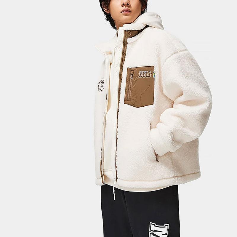 Li Ning X Disney Monsters University Color Block Fleece Warm Loose Knit Long Sleeve Jacket Men Jacket AFDT655-3