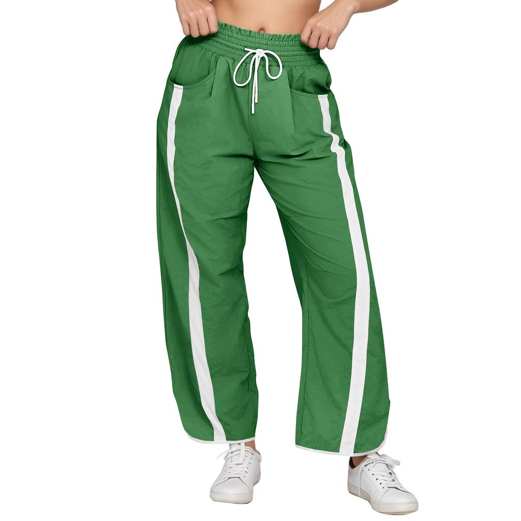 Women's Baggy Wide Leg Pants Casual Drawstring Elastic Waisted Contrast Color Workout  Track Pants