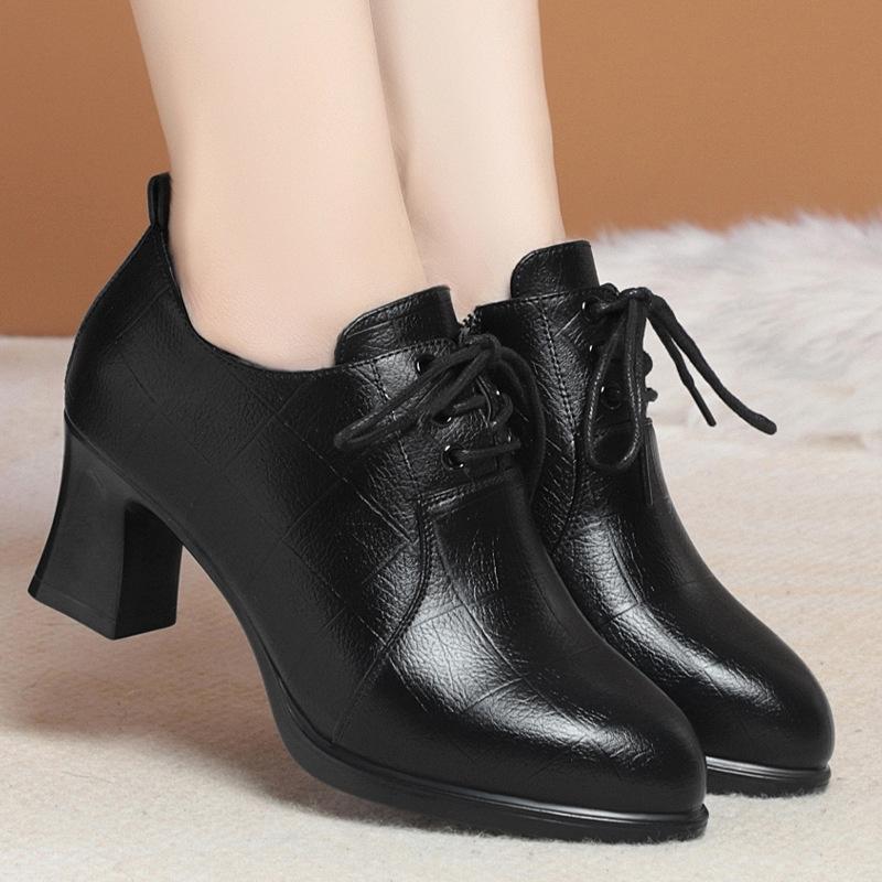 New Winter Women Boots Thick Heel Flat Shoes Anti-slip Velvet Laces for Comfort Ankle Autumn Fashion Leather Boots