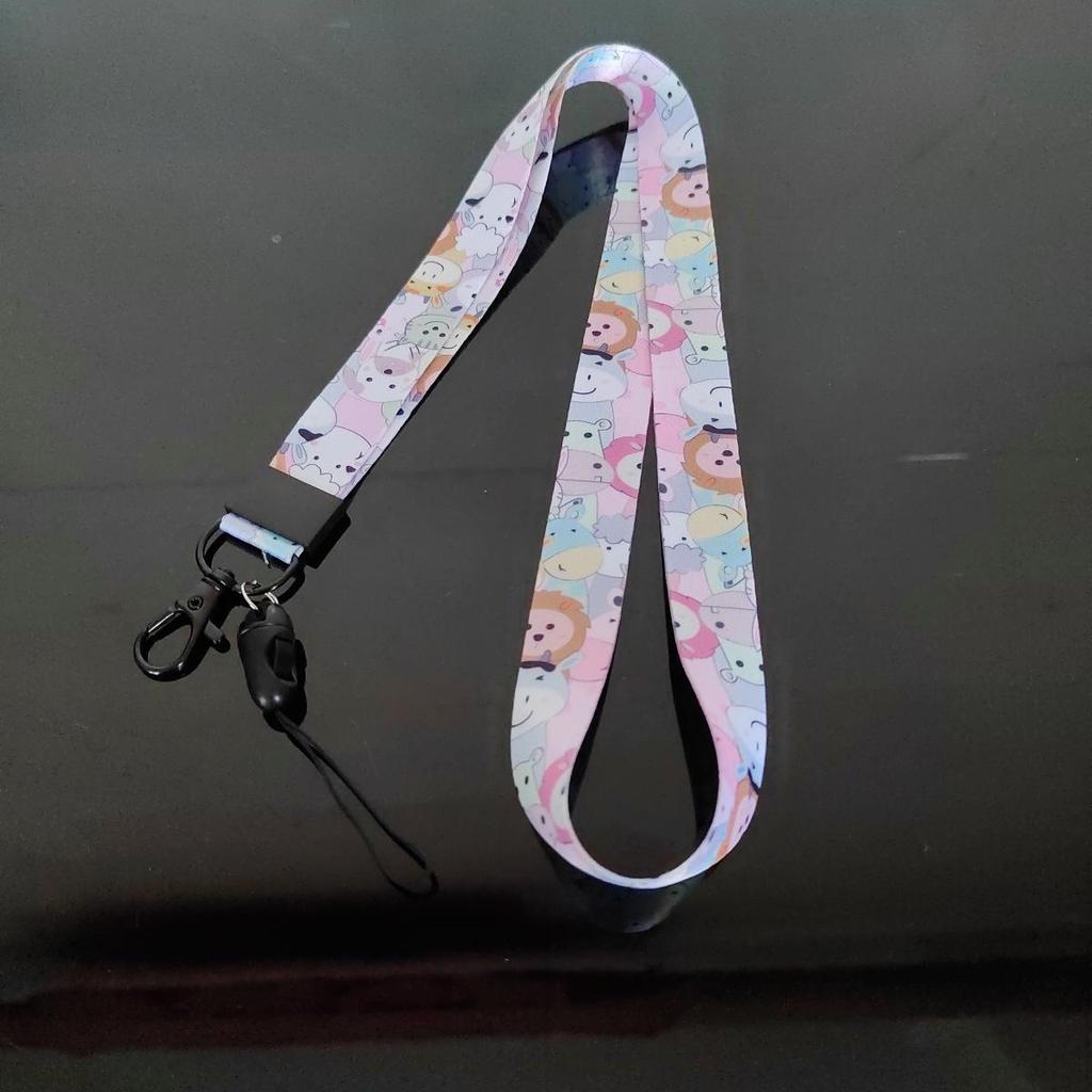 Cartoon Phone Lanyard with Heat Transfer Webbing, Mine Buckle, and Name Tag Holder for Work ID