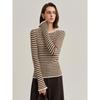 Women's Slim Fit Striped Wool Sweater: Color-Blocked, Sun Protection, Long Sleeve, Knitted Pullover.