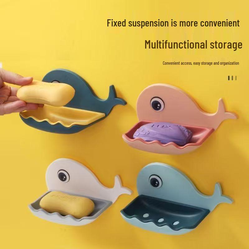 Punch-Free Whale Soap Holder: Cute Wall-Mounted Draining Dish for Bathroom