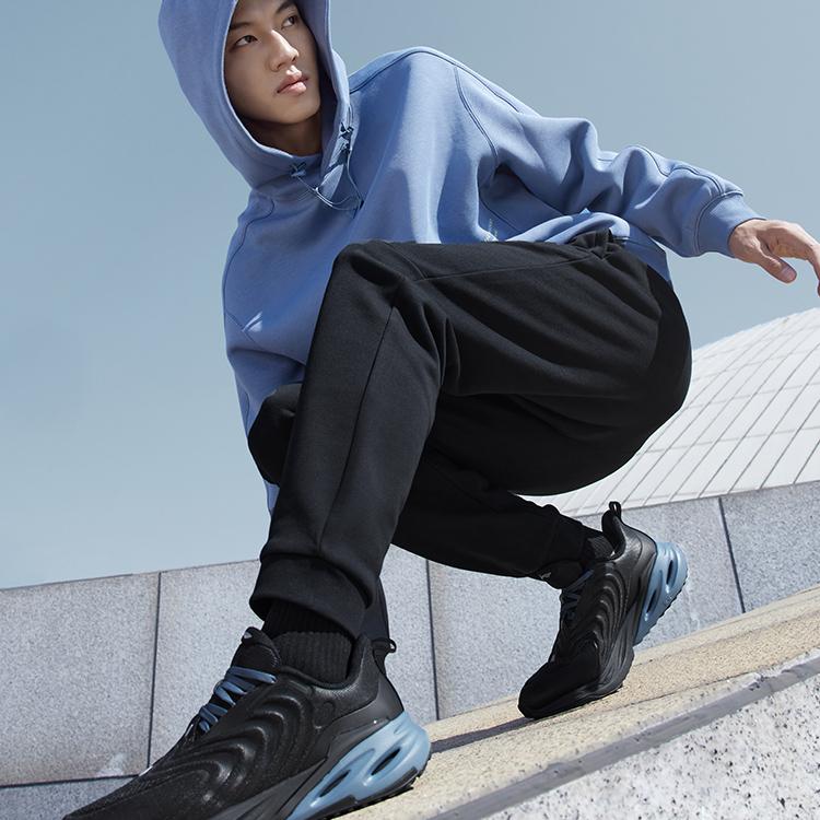 Li Ning Fitness Series Logo Cuffed Mid-Rise Elastic Knit Sports Pants Men Pants Black AKLUC35-1