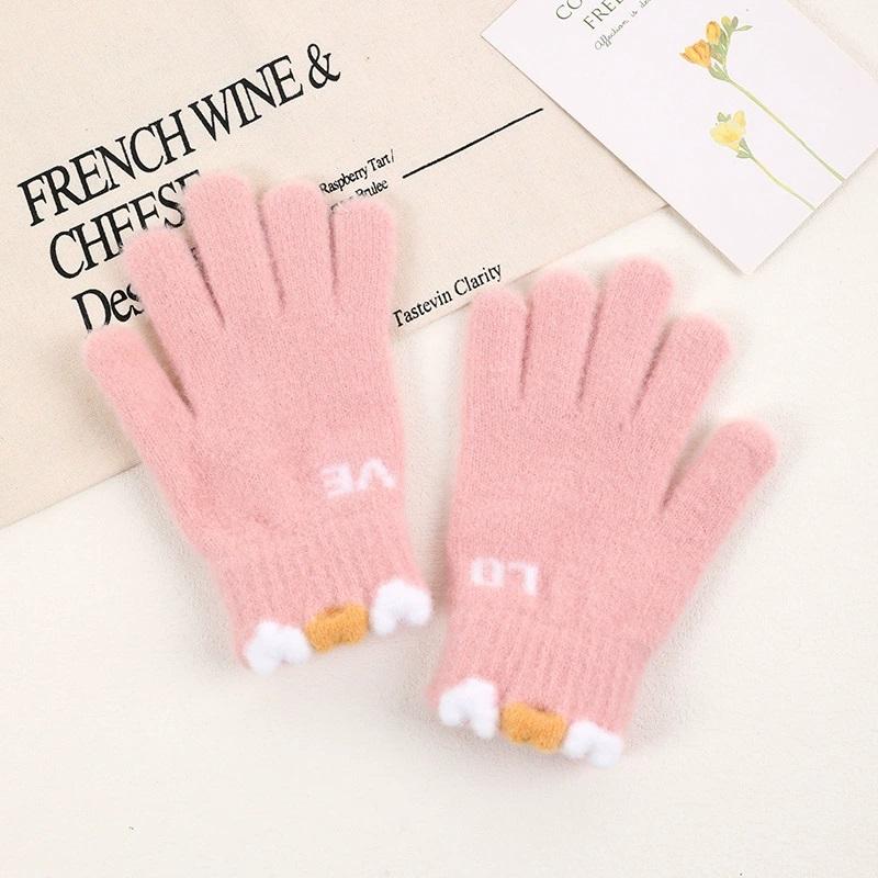 Korean Knitted Children's Gloves Cute Fashionable Warm LOVE Bicycle Gloves All Fingers Outdoor Autumn Winter Play Accessories
