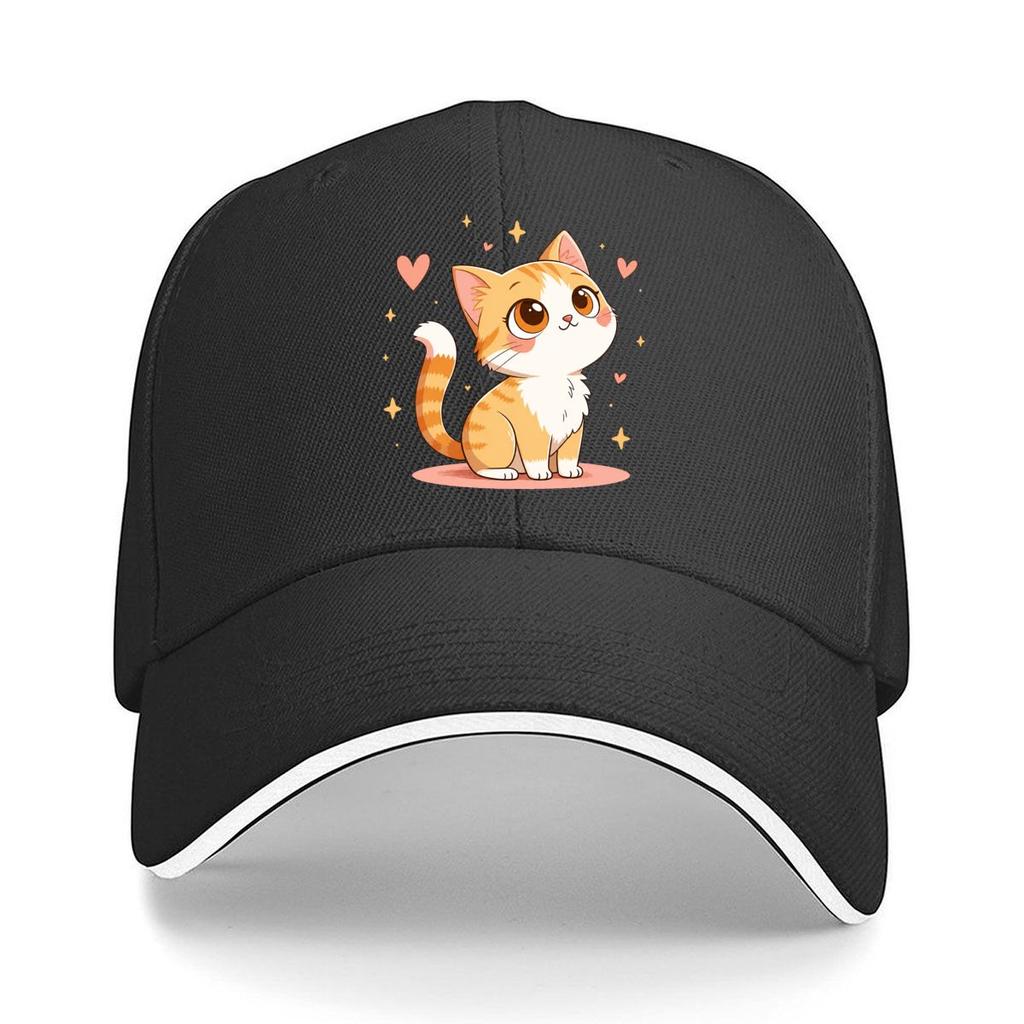 Cute Orange White Kitten Heart Stars Cartoon Sandwich Baseball Cap Unisex Women Sun Cap Outdoor Workouts Hat