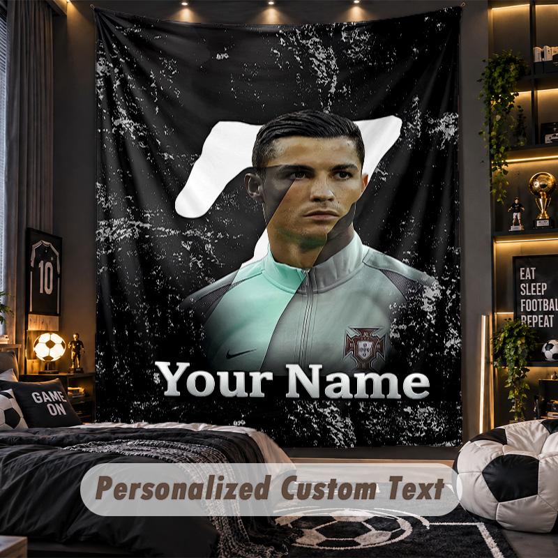 Wandteppich Cristiano Ronaldo Benutzerdefinierter Name Text Personalisierter Wandbehang Teppich Heimwanddekoration