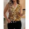 Womens Vintage Floral Print Sleeveless V-Neck Top Comfortable Casual Blouse Soft Cotton-Like Fabric 2025
