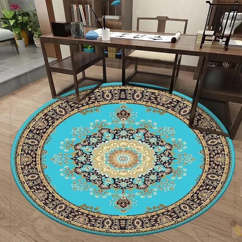 European Retro Chinese Round Carpet Living Room Tea Table Mat Computer Chair Cushion Home Decoration Non-slip Soft Fluffy Rug