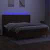 Cama con Somier con Colchón y LED Marrón Oscuro 200x200 cm Tela