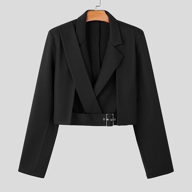 INCERUN Menn Lapel Langermet Front Cross Belte Kort Blazer Casual Jakker