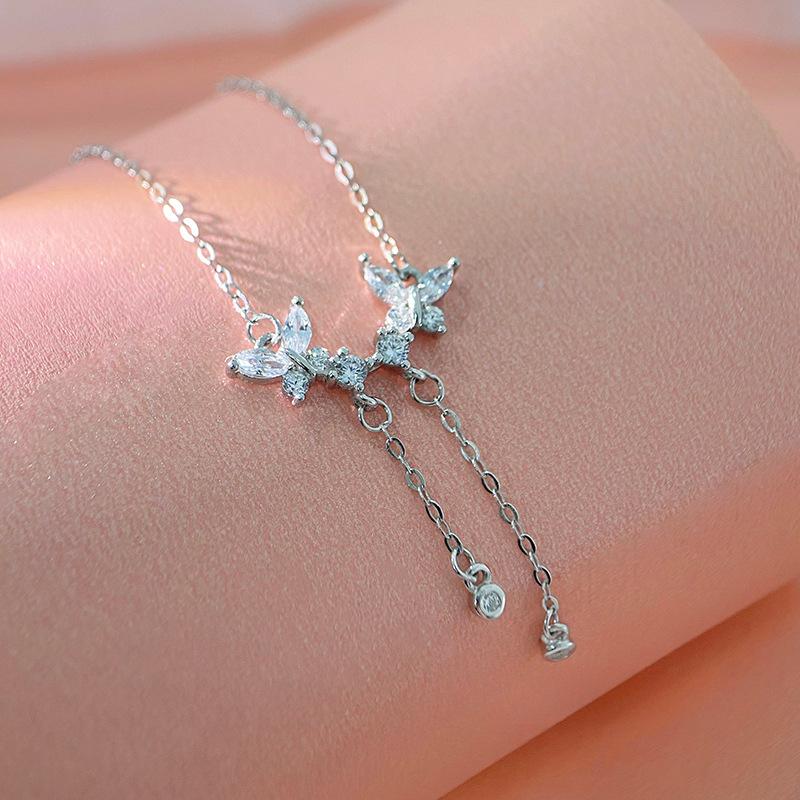 Exquisite Diamant-Schmetterlings-Quasten-Halskette für Damen Leicht luxuriös, Süß und Hochwertige Kragenkette