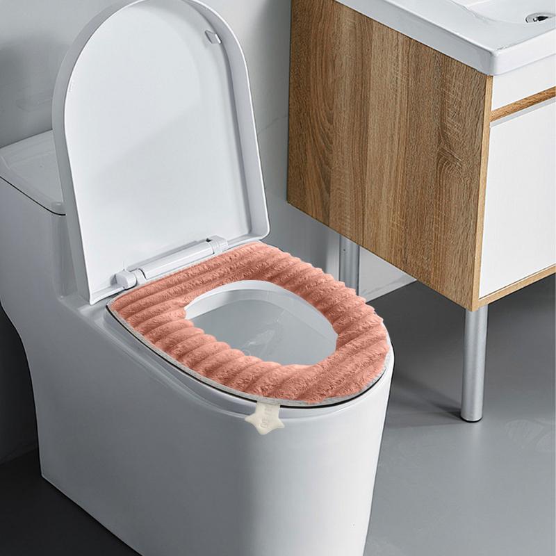 Winter Warm Toilet Seat Cover Mat Portable Bathroom Toilet Pad Cushion with Handle Thickened Soft Washable Warmer Accessories