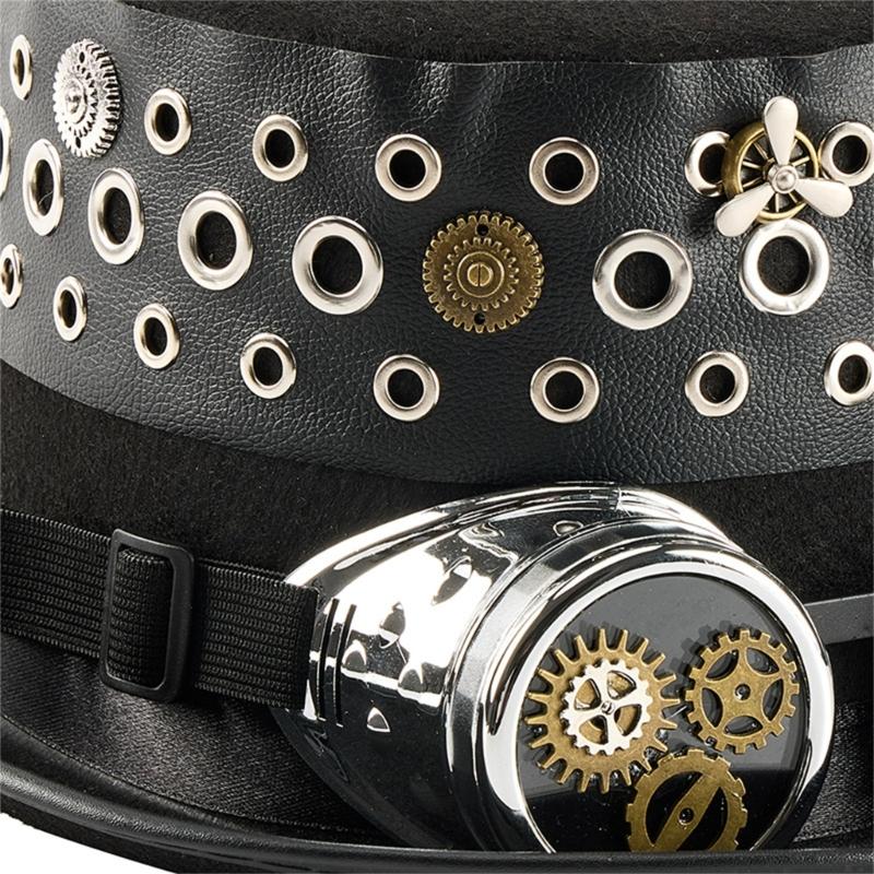Steampunk Goggles Style Top Hat With Grommet Gear Gothic Themed Cosplay Costume Accessories