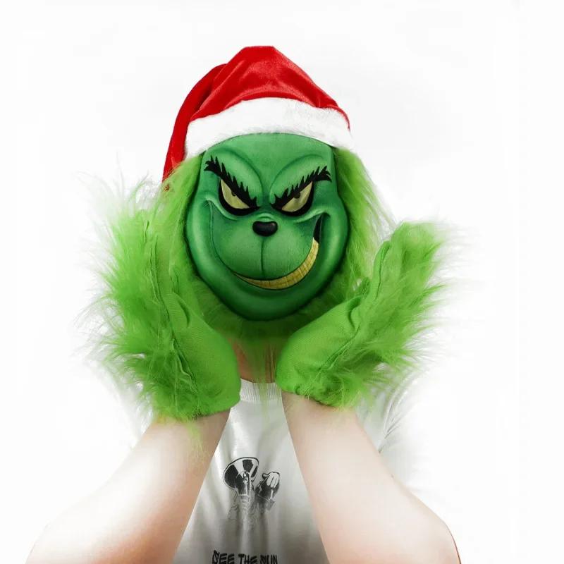 Nuevo Juego de Máscaras Navideñas Halloween COSPLAY Accesorios de Fiesta Ladrón Sombrero Rojo Máscara Verde Guantes Verdes