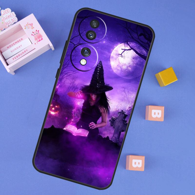 Halloween Witch Cat Case For Honor X9d X9a X9b X9c X8a X8b X8c 200 400 Pro 50 70 90 Magic 7 Lite 5 6 8 Pro Cover
