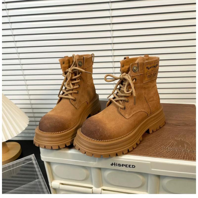 

Thick-soled heightened polished Martin boots women s shoes 2025 new matte leather round head lace-up casual short boots locomotive boots women s 35