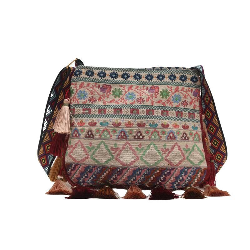Ethnic Style Fringe Single Shoulder Bag With Zipper Closure For Daily Use