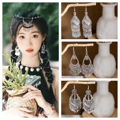 Retro Ethnic Style Source Earrings Muse Fan Literary Temperament Ear Hook Tassel Metal Pendant Earrings