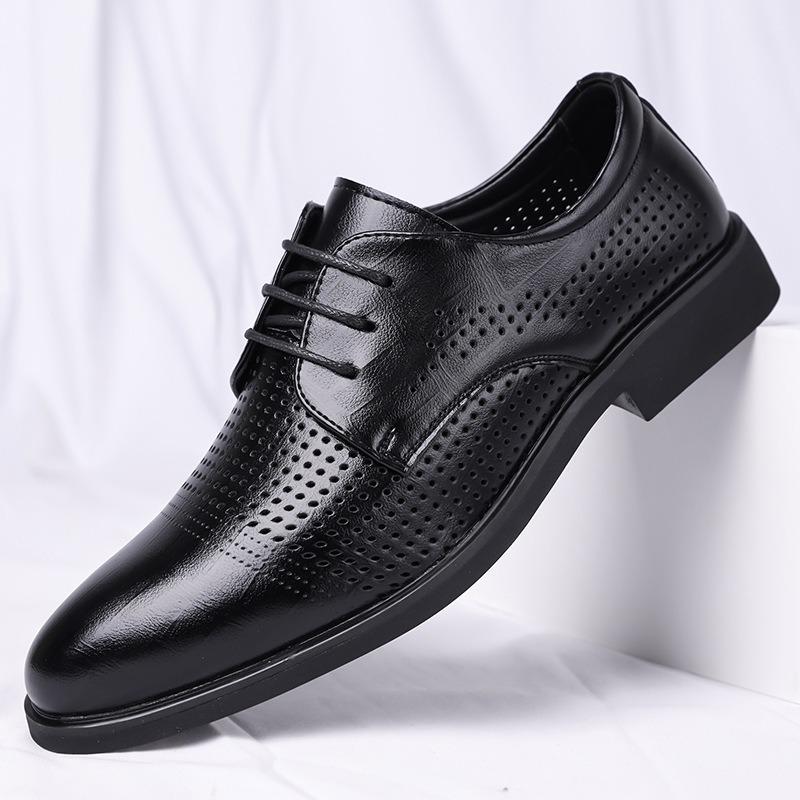 Business Dress Leather Shoes Men's Pointed Casual Breathable Hollow Men's Shoes British Wedding Groom Suit Shoes
