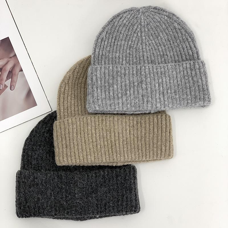 Hat Women's Solid Color Versatile Face Small Knitted Hat Tide Autumn and Winter Wool Hat Warm Ear Protector Cold Hat Pullover Hat