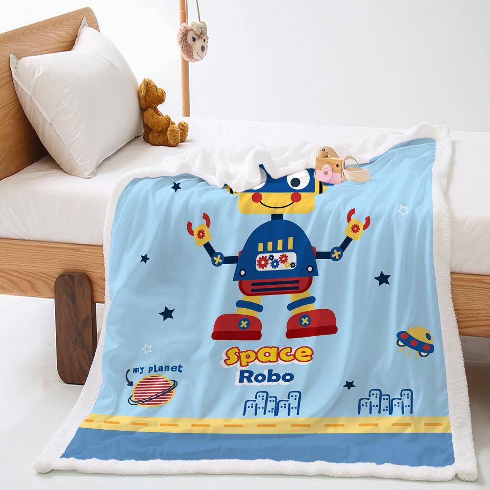 Digital Printed Wish Cartoon Student with Lamb Fleece Crystal Fleece Blanket