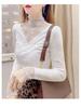 Women's High-End Lace Base Layer Top, Autumn/Winter, Velvet Warmth, Mesh Jacquard Collar, Slightly Sheer, Stylish Design