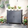 Freestanding Garden Storage Cabinet, 2-in-1 Double-Door Potting Table, Galvanized Top, Grey