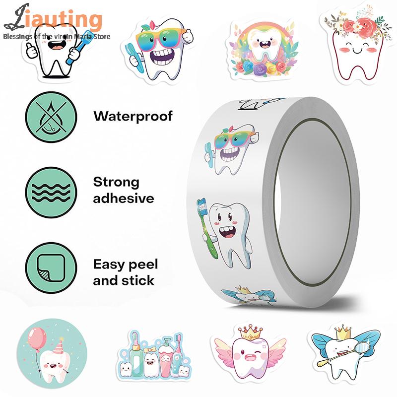 500 Sheets/roll Protect Teeth Cartoon Stickers For Kids Students Graffiti Laptop Stationery Cute Sticker Dental Clinic Gifts