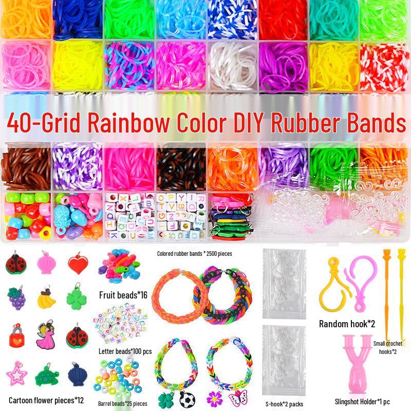 

40-Grid Rainbow Rubber Band Loom Kit: 2500 Colorful Bands for DIY Children s Educational Toy Bracelets