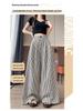 Women's Summer Ice Silk Striped Wide-Leg High-Waisted Pants - Thin, Slimming, Loose, Floor-Length, Casual Straight-Leg.