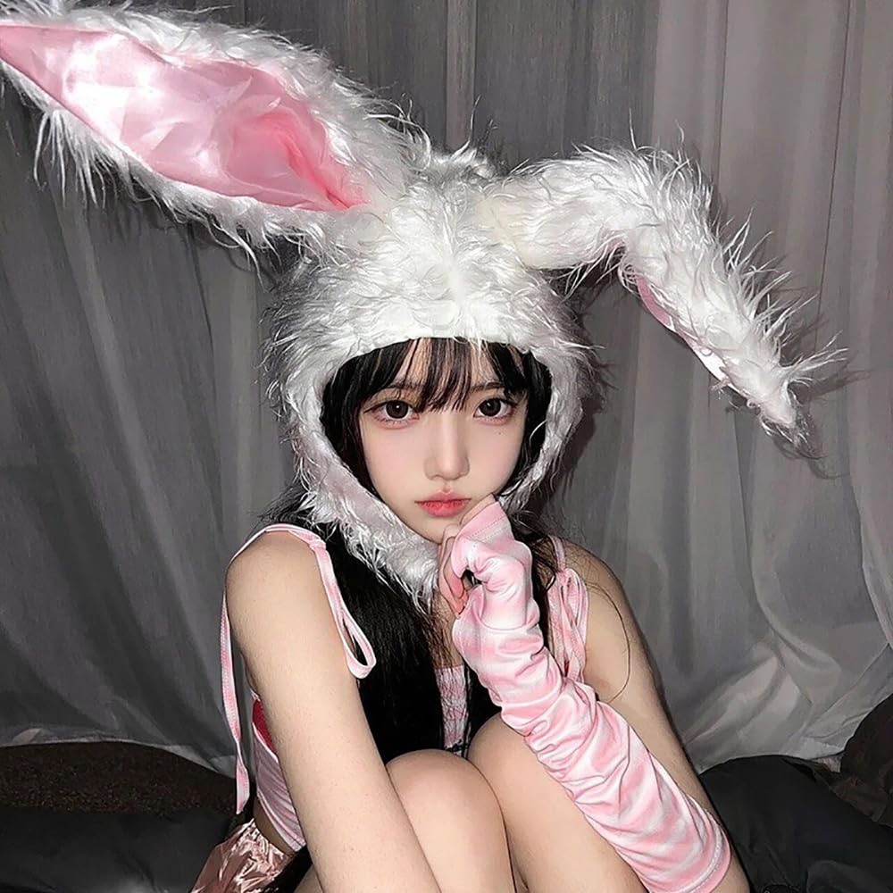 GOODCHI Rabbit Headgear, Animal Hat, Long-Haired Cap, Halloween Cosplay, Costume Accessory, Headband (White)