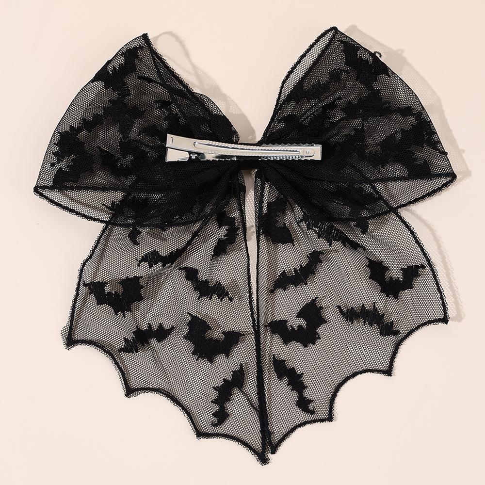 Halloween Bat Bow Hair Clips Bat Embroidery Lace Tulle Veil Gothic Hairpins Spooky Cosplay Hair Accessories For Women Girls