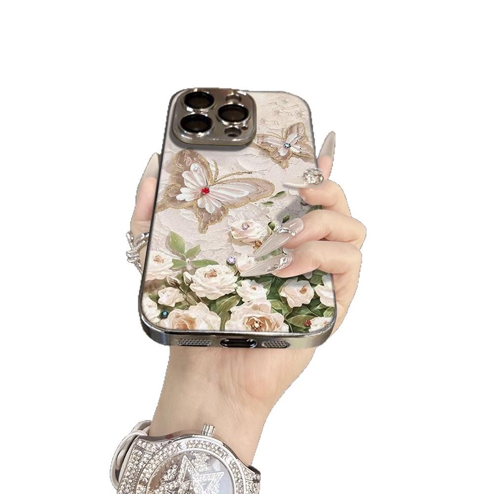 Butterfly Flowers for Apple 16 Pro Max Elegance & Style Women's Phone Case for IPhone 15 Electroplated