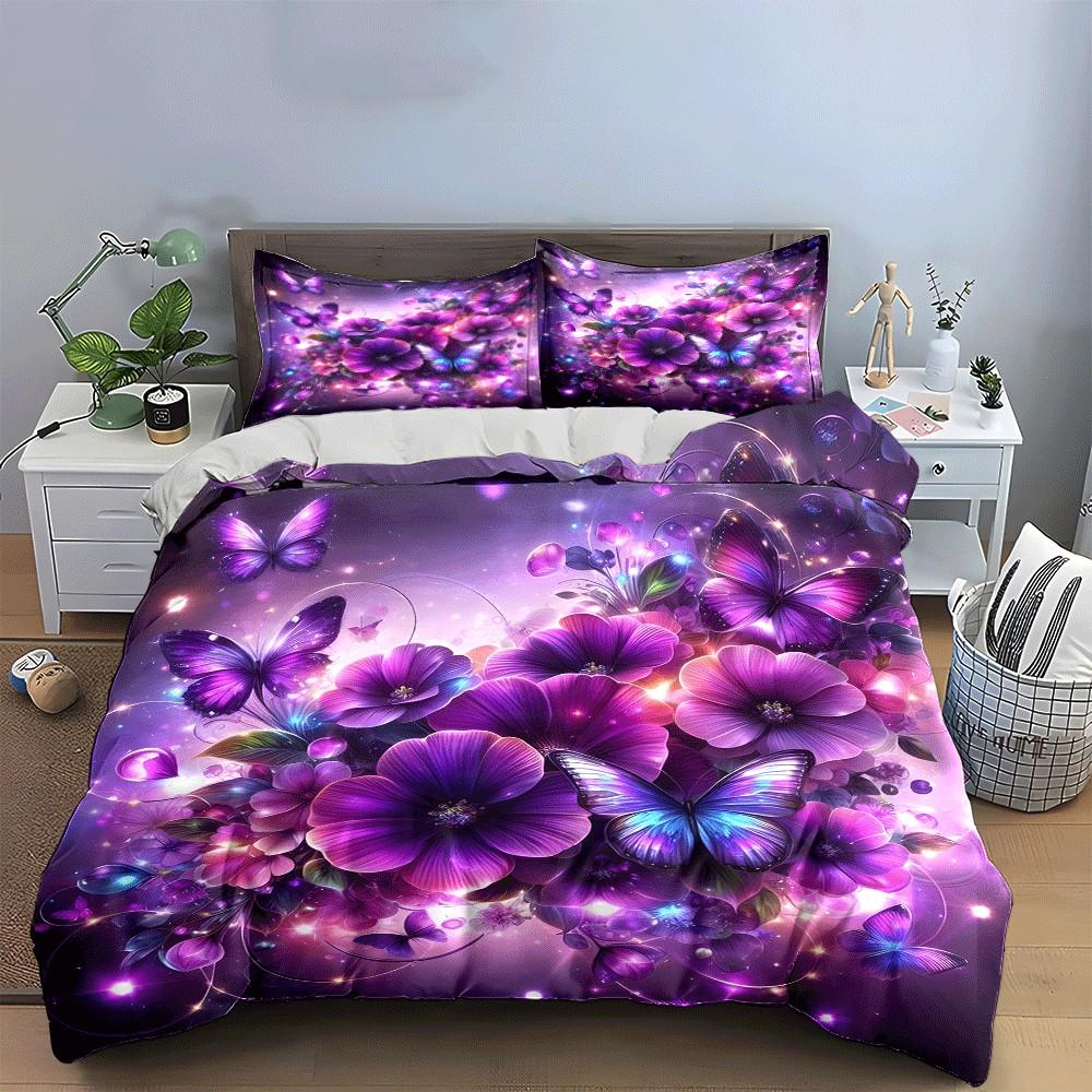 Elegant Floral And Butterfly Trio Exquisite Three-Piece Bedding Set Gift For Kids And Adults