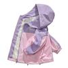 Girls' Spring and Autumn Color Block Windbreaker: Children's Fashionable Hooded Jacket