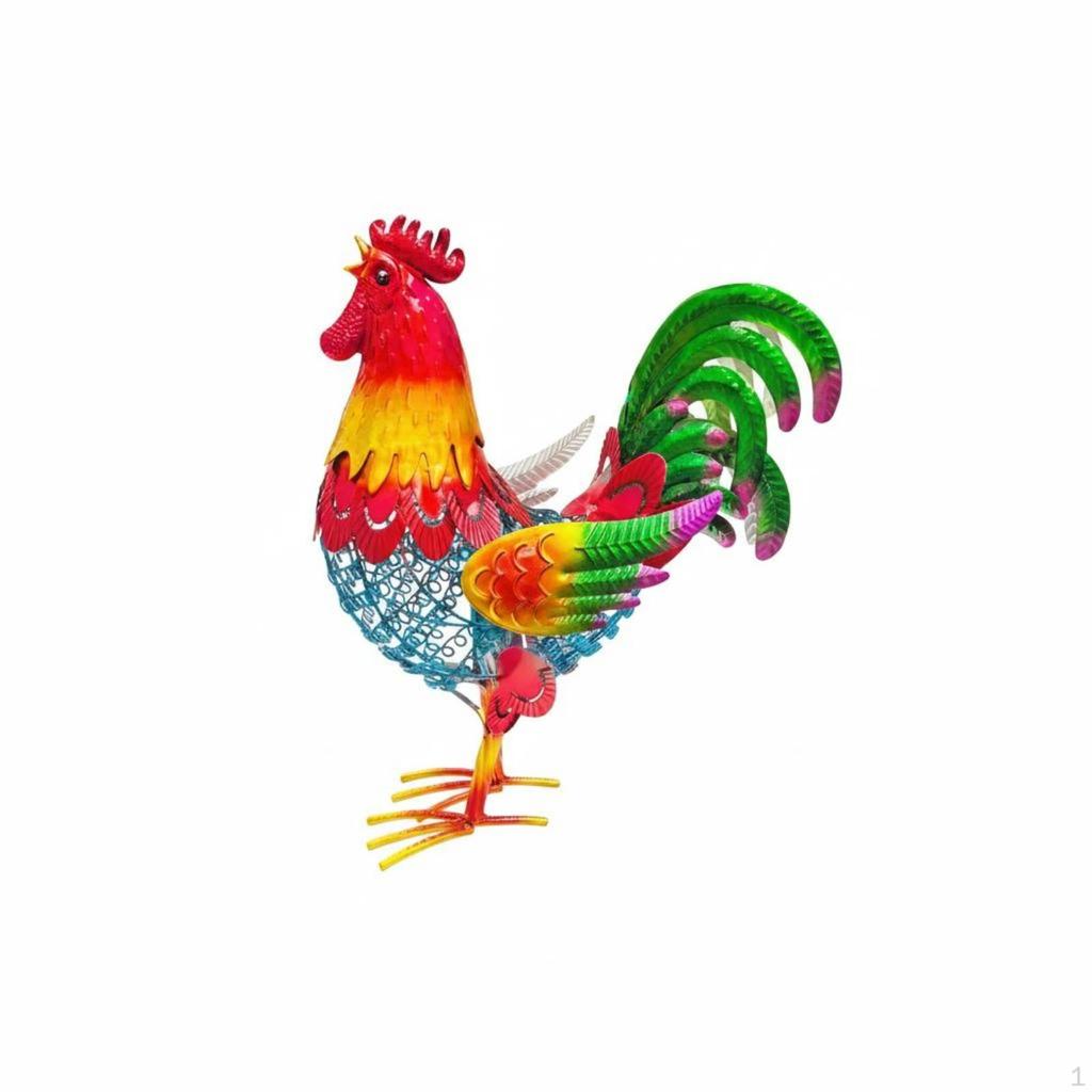 2 Pieces Iron Cockerel Sculpture ThreeDimensional Metal Indoor Outdoor Use