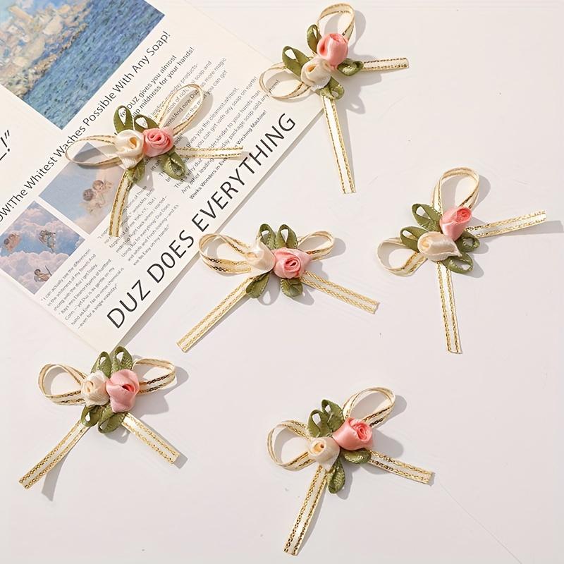 2pcs Beige Mini Flower Bow Ribbons for Gift Wrapping and Crafts, Gift Wrapping Ribbon